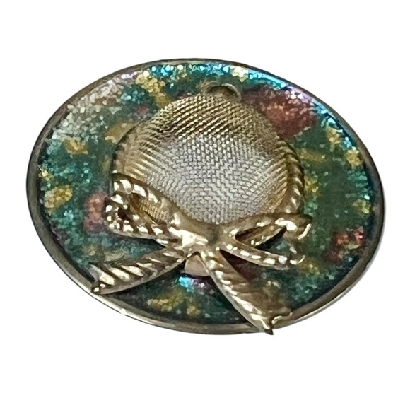 Vintage French Enamel Mesh Hat Brooch Pin Lapel 1980s - Picture 2 of 6